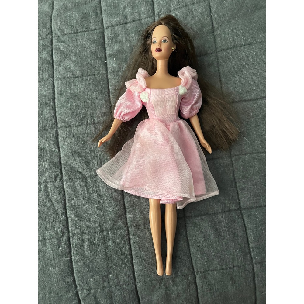 Vintage 1999 Barbie Doll Brunette Theresa Brown Hair Pink Puffy Dress Princess